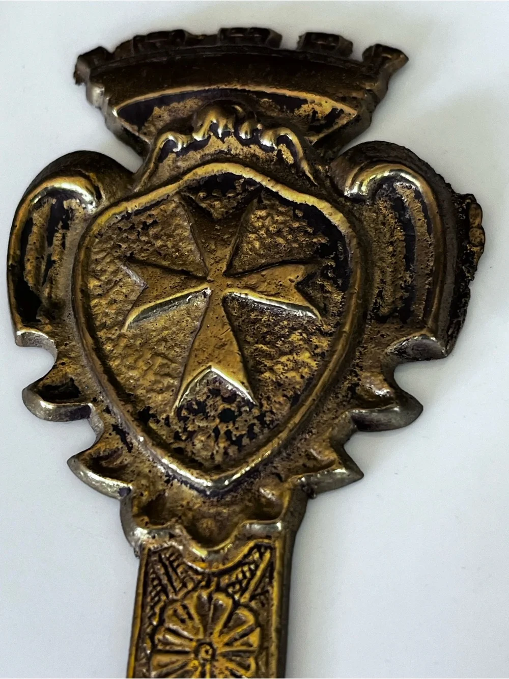 Vintage Brass Letter Opener Floral with Cross Design